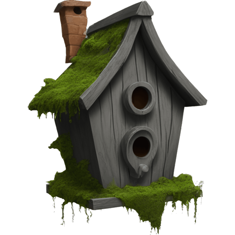 Realistic . Birdhouse. Haunted Addams house. birdhouse slightly mossy and spider webs. Scary  emoji