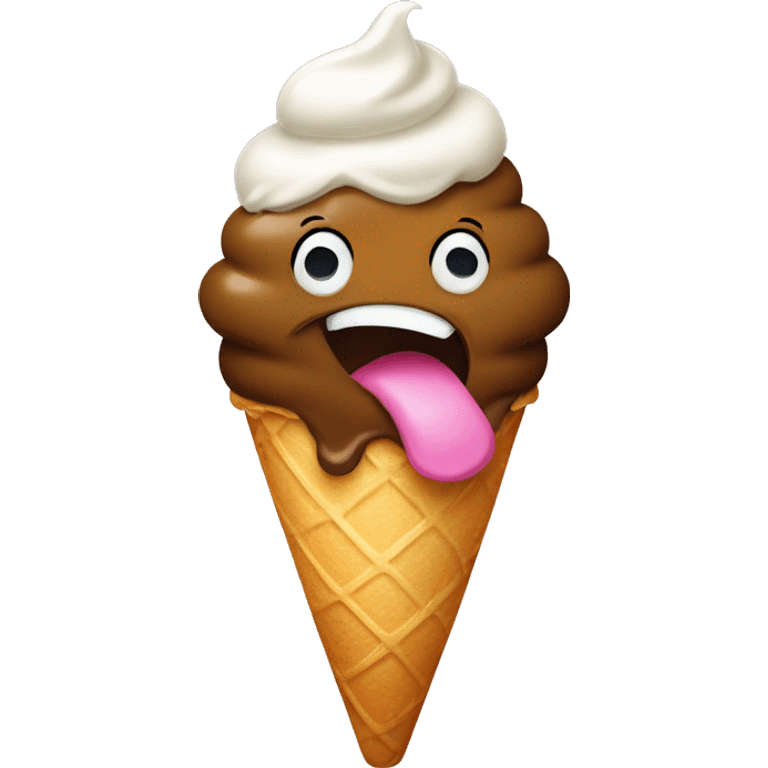 poop holding up a piece sign and sticking its tongue out while eating ice cream emoji