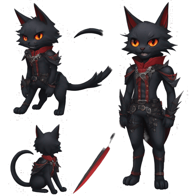 cool edgy elegant beautiful black punk red fantasy nargacuga-bat-cat-Fakemon collar harness warrior full body emoji