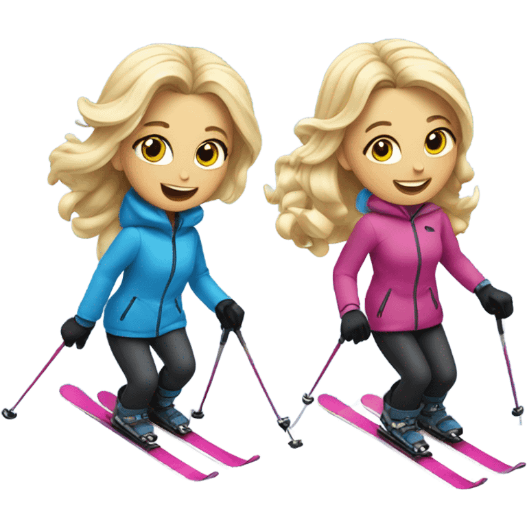 Two blonde girls snow skiing  emoji