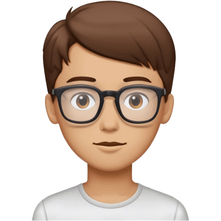 slim boy with rectagle glasses, brown hair, top up style emoji