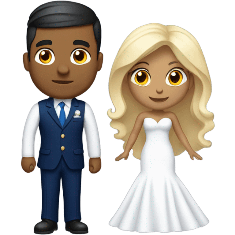 Puerto rican beard short hair with blue hat and navy blue suit getting Married with blond long hair girl with white  wedding dress  emoji