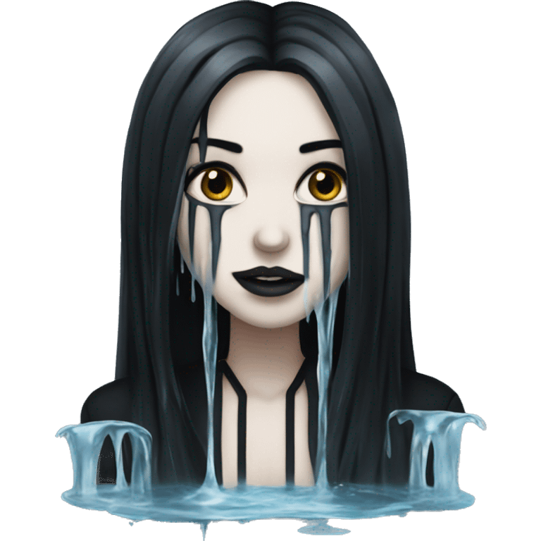 white goth women with long black hair with water dripping off her face  emoji