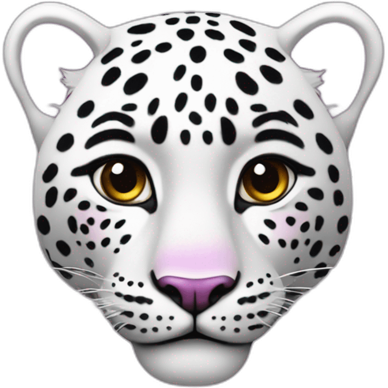 Leopardo las nieves, blanco con manchas violetas, y pelo rosa emoji