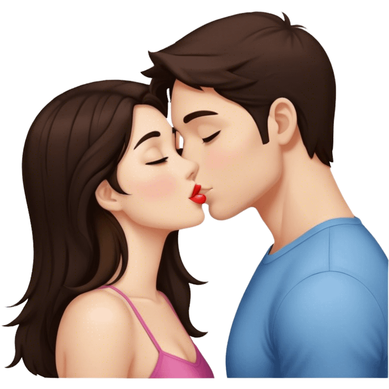 Brunette girl and brunette guy kissing emoji