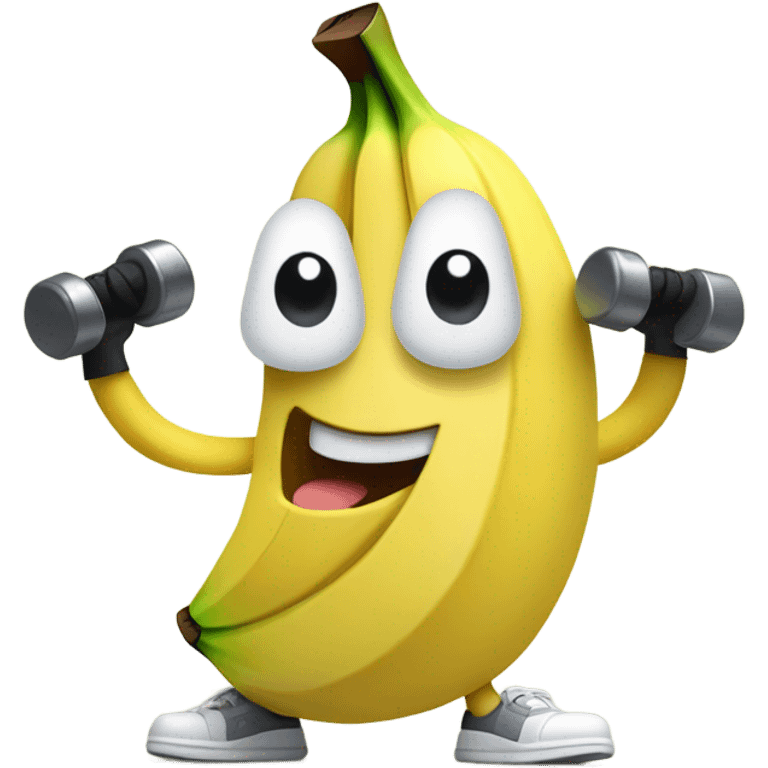 Create an energetic banana wearing a sweatband, lifting tiny dumbbells and looking motivated. emoji