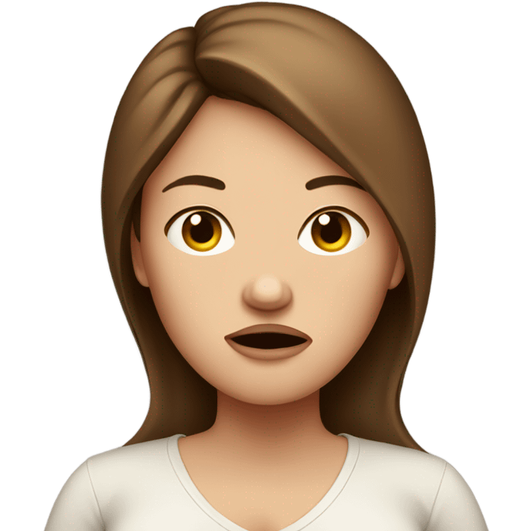 White pregnant woman with brown hair. Uncomfortable and angry. emoji