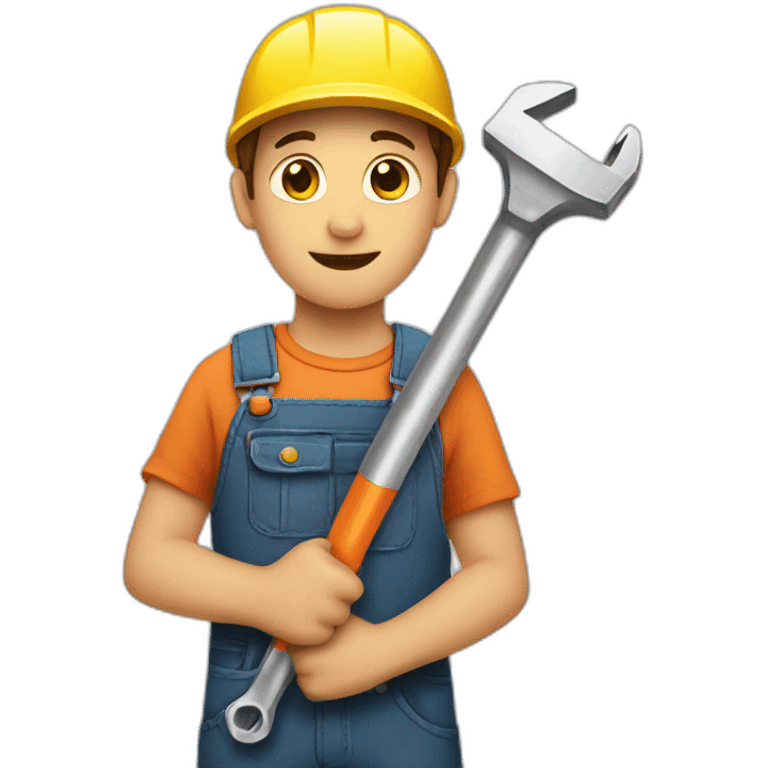 A boy holding a wrench emoji