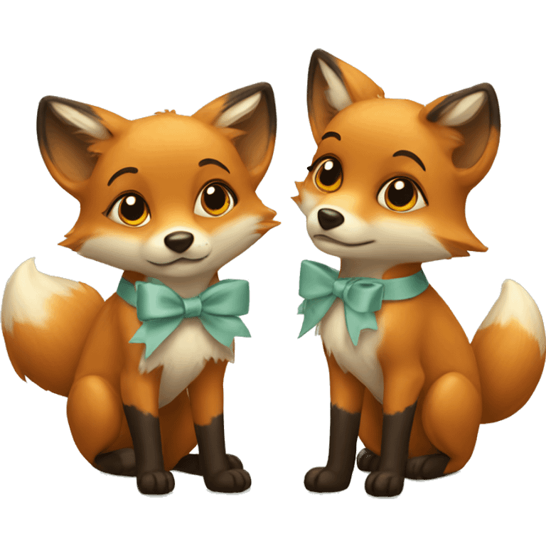 two little foxes with bows emoji