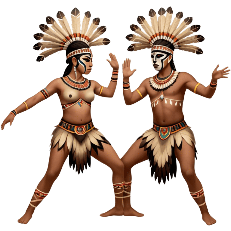 Cinematic Realistic scene of two indigenous dancers performing an Aboriginal Corroboree, adorned in intricate traditional body paint and ceremonial attire, captured in fluid motion with earthy tones and vibrant, cultural lighting emoji