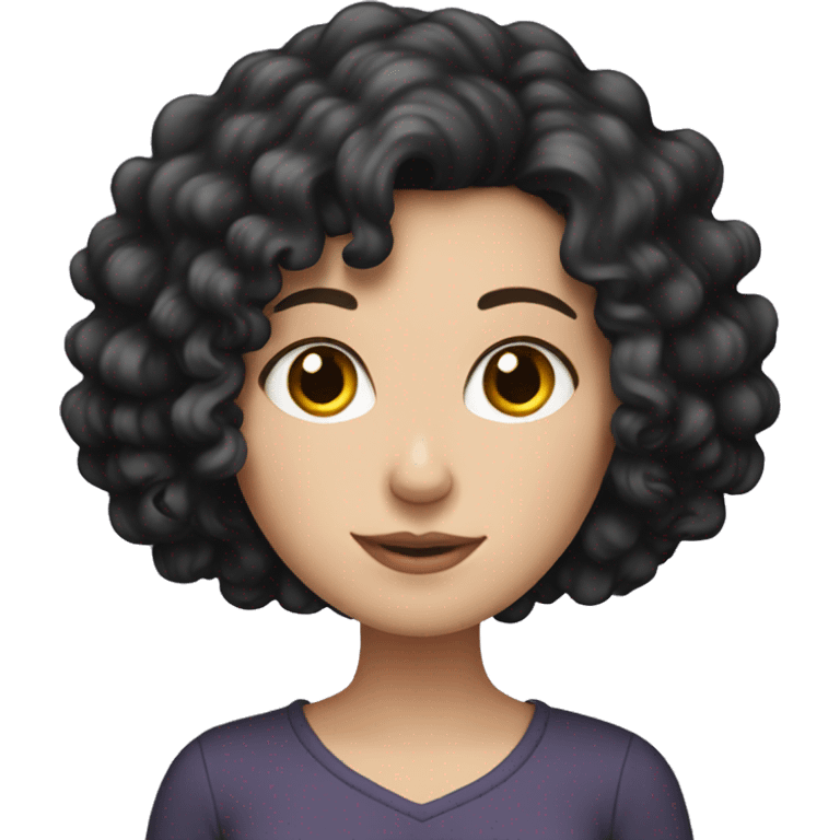 White girl with black curly hair reading emoji