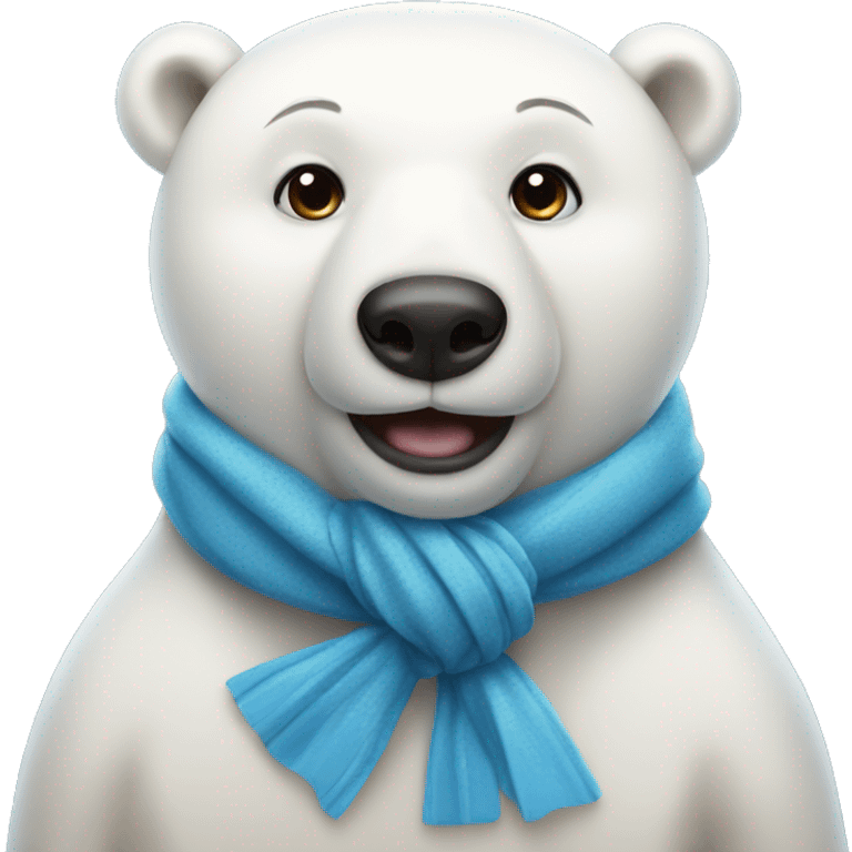 Polar bear wearing a blue bow on its head and a matching scarf emoji