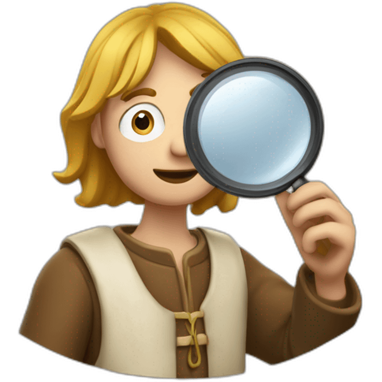 medieval coin collector, looking at a coin with a magnifying lense emoji