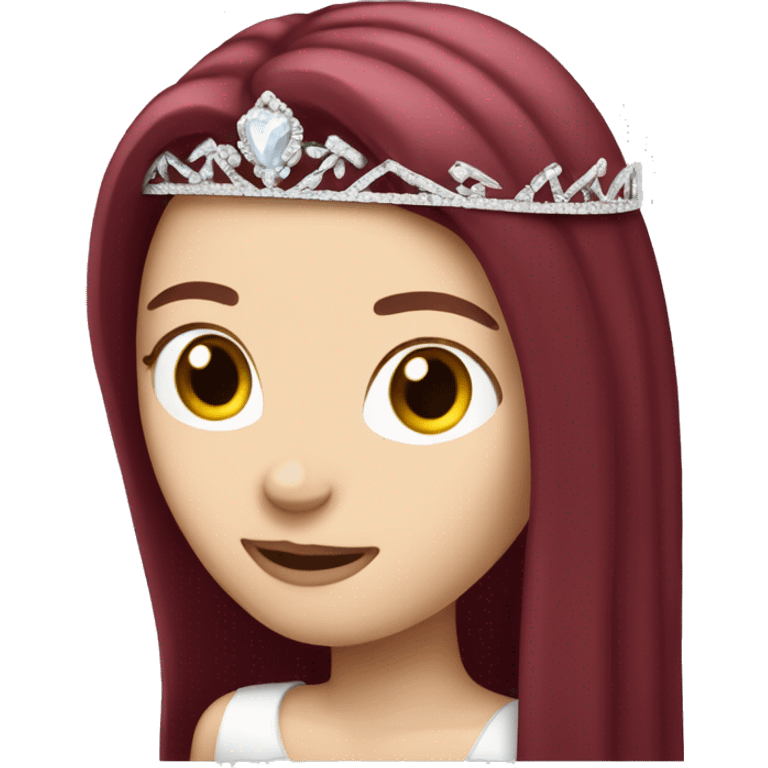 white girl with very long straight burgundy hair wearing a tiara emoji