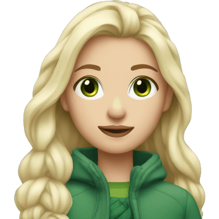 Girl in winter with green eyes and blonde emoji