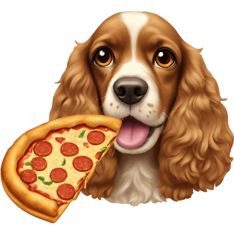 Cocker spaniel eating pizza  emoji