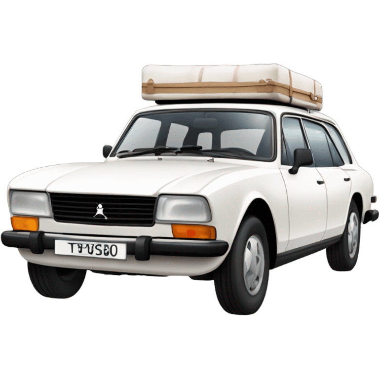 a white peugeot 504 break car with luggage on the roof emoji