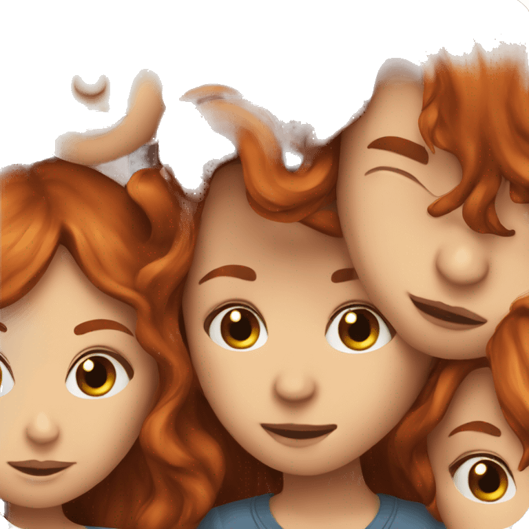 Redhead girl, kissing, boy with long brown hair  emoji