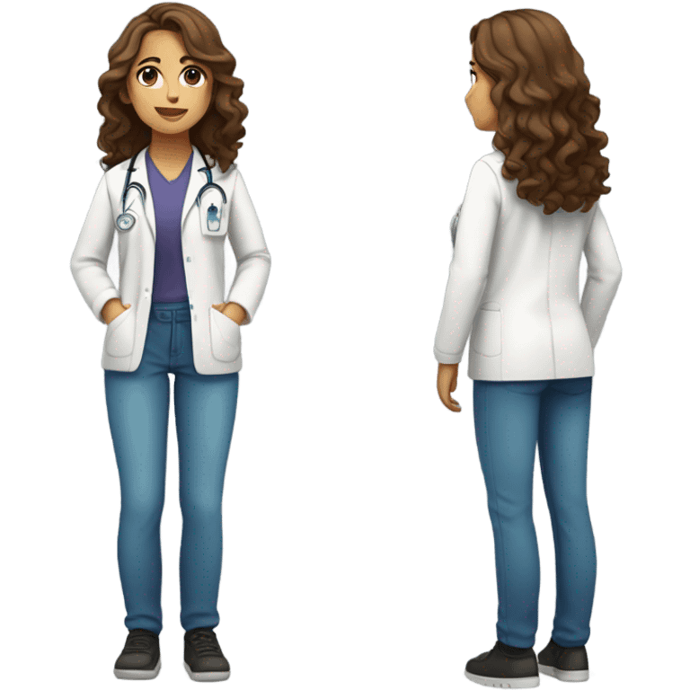 a full body medical student 20 years old girl student tan skin, brown wavy hair waist length emoji