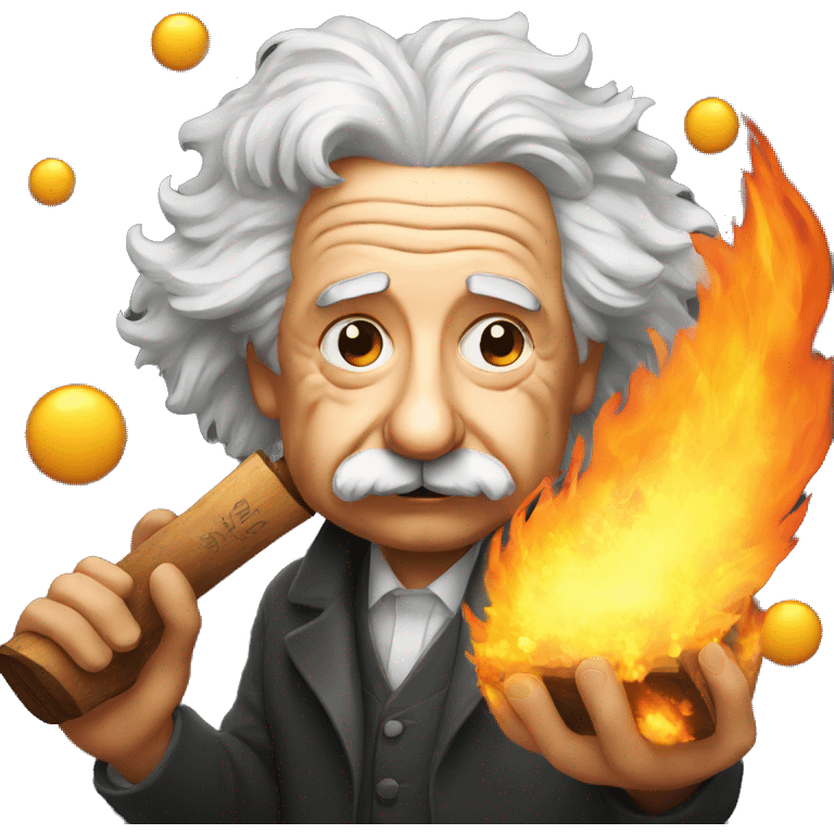 albert einstein holding fire emoji