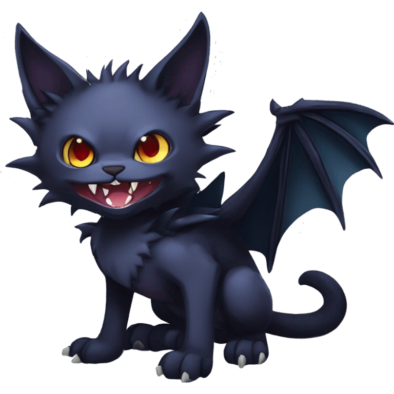   cool edgy beautiful fantasy anime-style dark animal vampiric Nargacuga-cat-hybrid Fakemon with big fangs and bat-wing-ears full body emoji