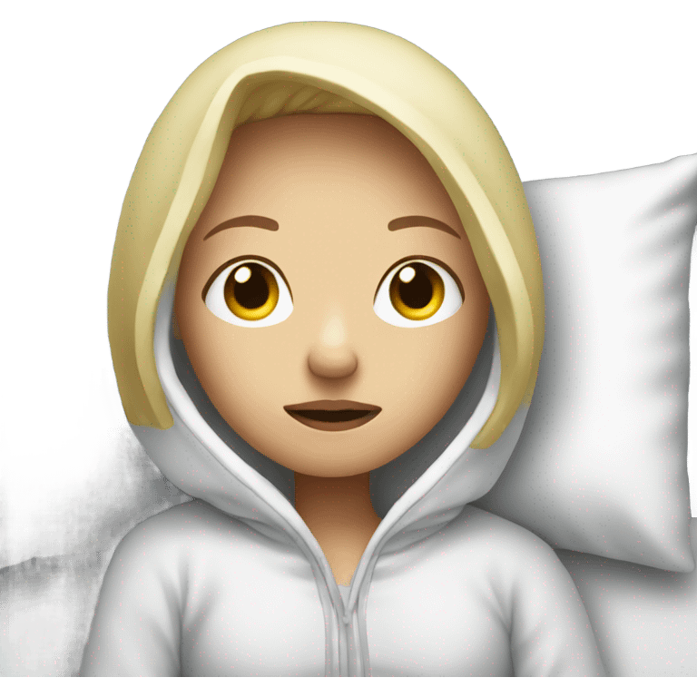 Sick blonde girl in bed with hoodie on emoji