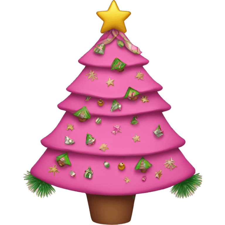 Pink Christmas tree with tree skirt emoji