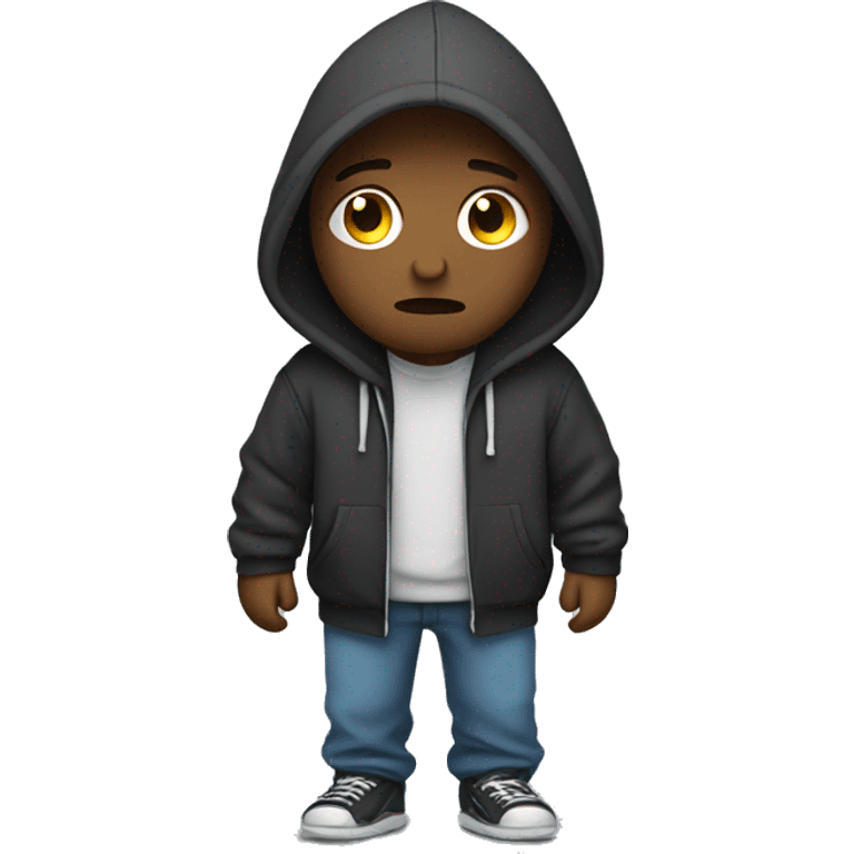 person with hoodie on looking sad and walking with hands in his hoodie emoji