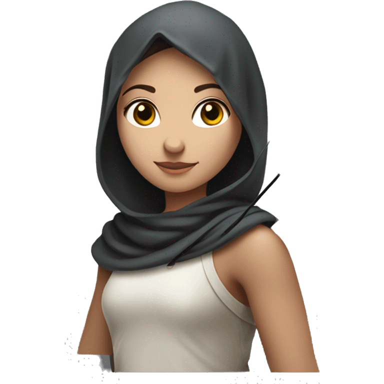 Archer girl with headscarf, black scarf, white skin and arrow in hand emoji