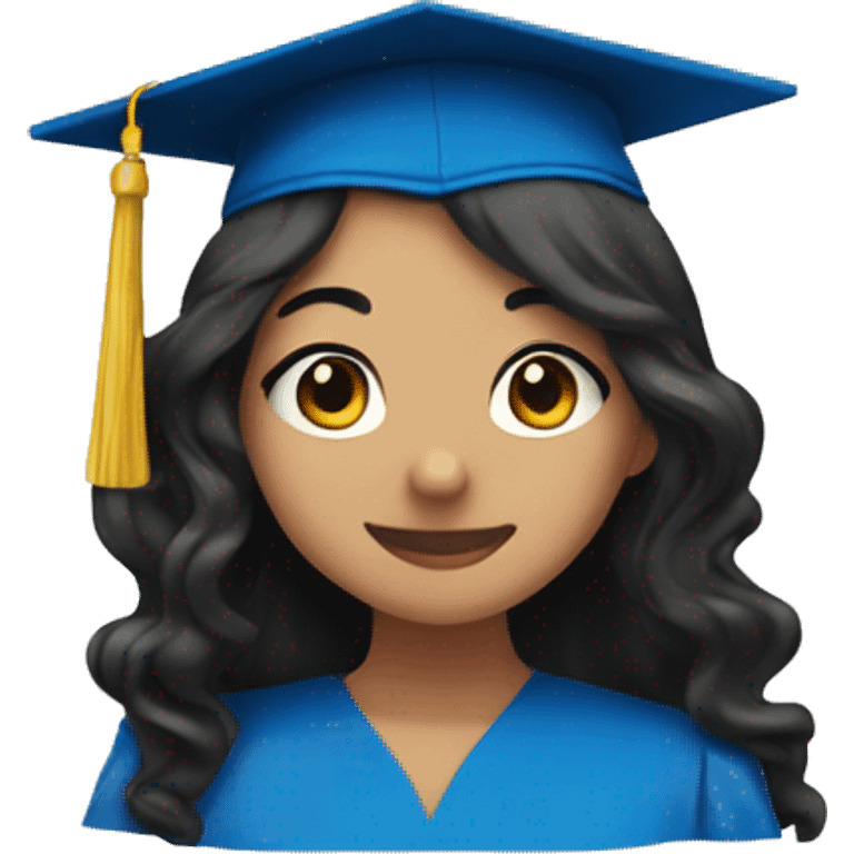 asian girl wearing blue graduation cap with long curly black hair emoji