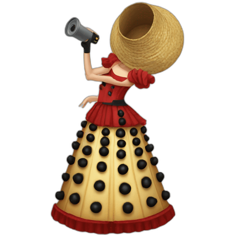 a dalek in flamenco dress shoothing emoji