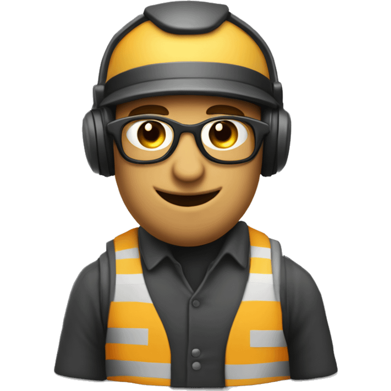 Quiero un emogi empresarial con un casco y lentes de seguridad con tapones auditivos, que dea color de piel claro emoji