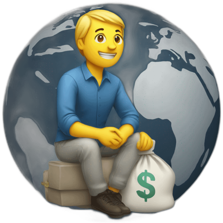 man sitting on globe with money bag emoji