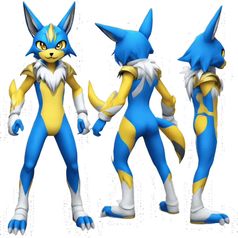 Shiny Colorful Anthro Edgy Cool Sonic-Zeraora-Renamon-Pokémon-Fakémon with shiny blue markings Full Body Detailed High Quality  emoji