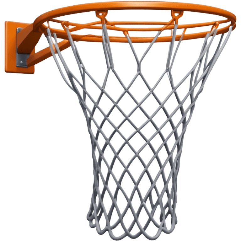 Cinematic Realistic image of a basketball hoop with a detailed metal rim and intricately woven net, captured in dynamic lighting that evokes the charged atmosphere of a competitive court emoji