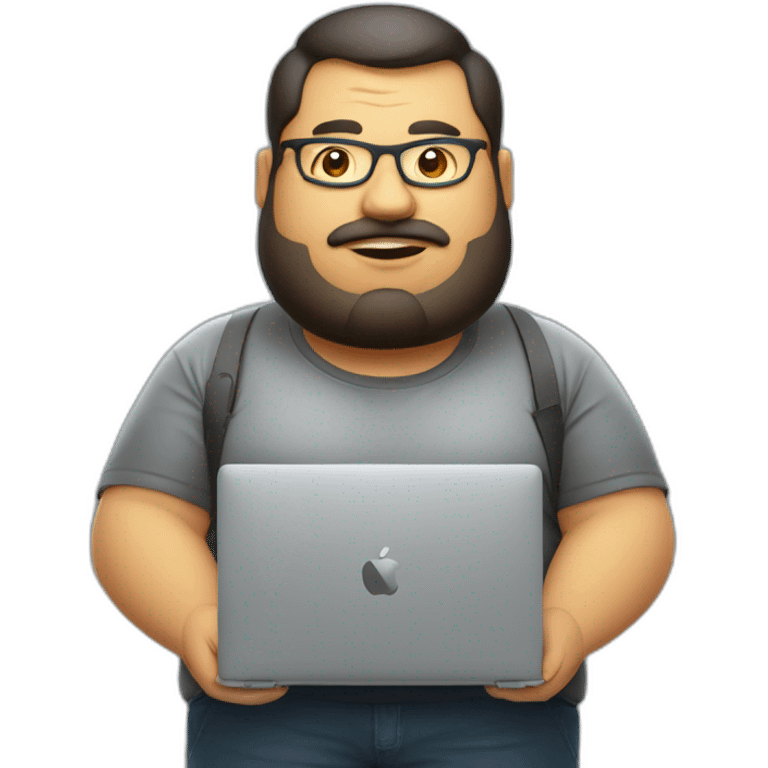 Fat man front end developer with macbook and smoke vape emoji