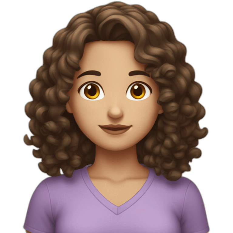 curly brunette girl with shoulder-length hair and brown eyes emoji