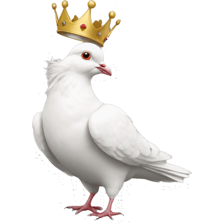 white Pigeon wearing a crown and a crown emoji