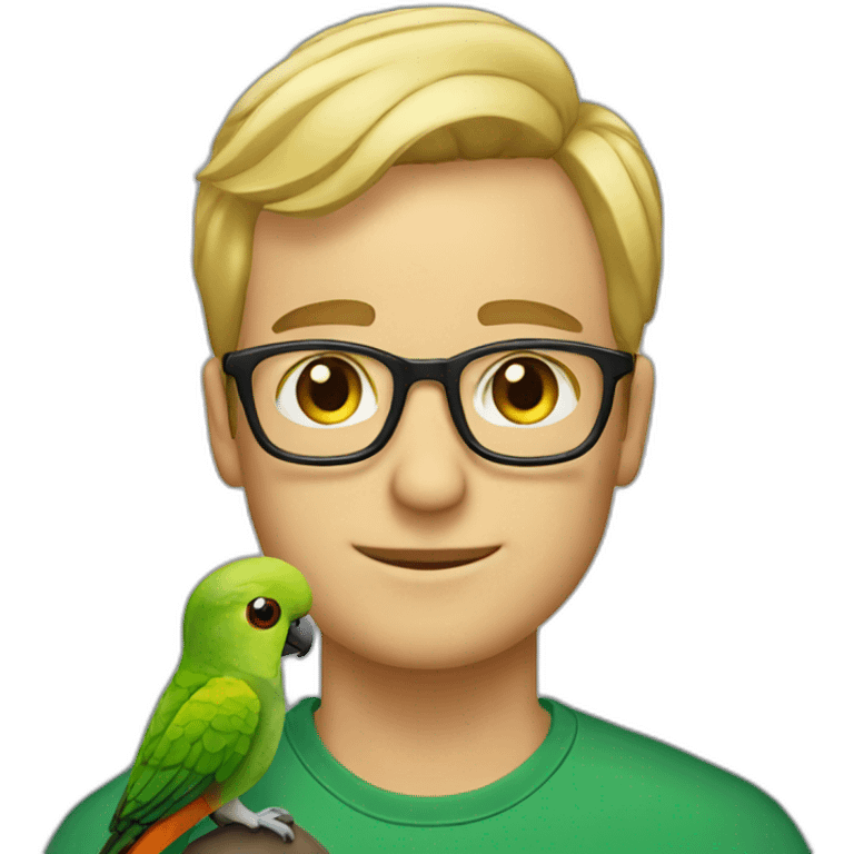 blonde man with glasses and a green cheeked conure on his shoulder emoji