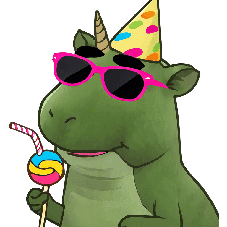 capibara riding a unicorn and wearing sunglasses holding a lollipop emoji