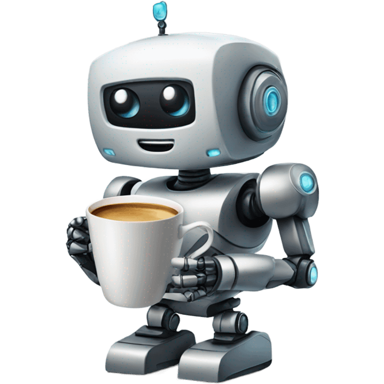 robot with a cup of coffee emoji