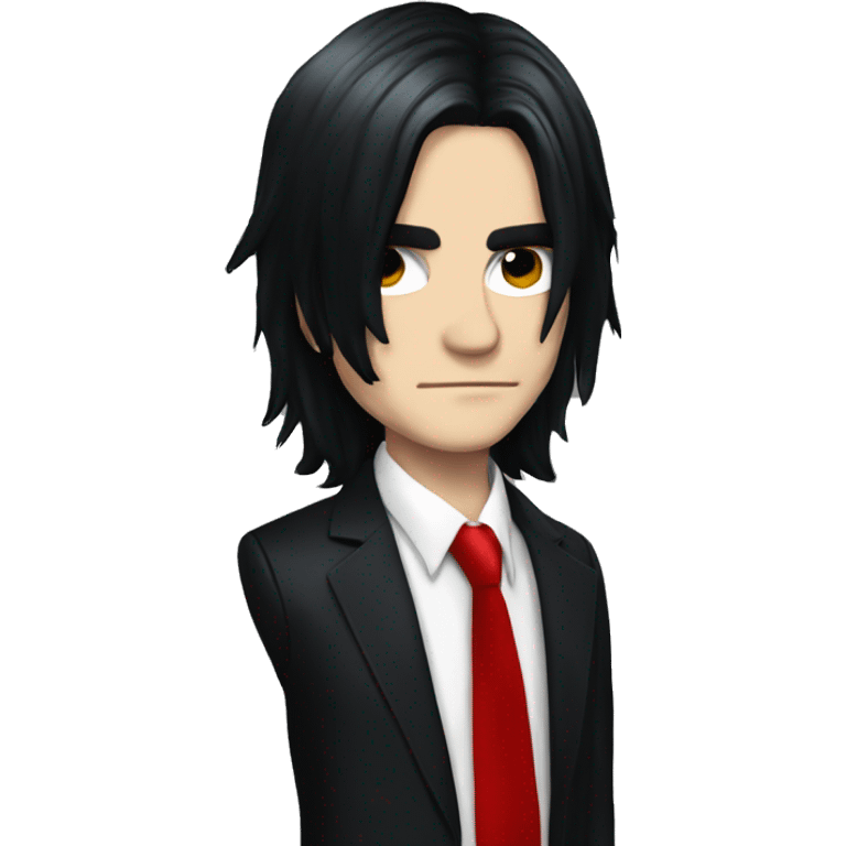 Gerard Way with long black hair black suit and red tie emoji