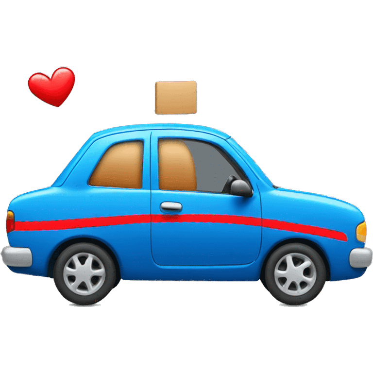 Una carro de color azul y en  la puerta un corazón de color rojo  emoji