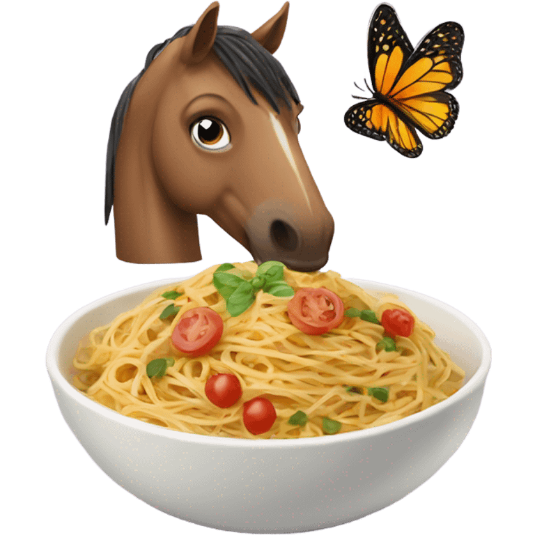 Horse and butterfly sharing a bowl of spaghetti emoji