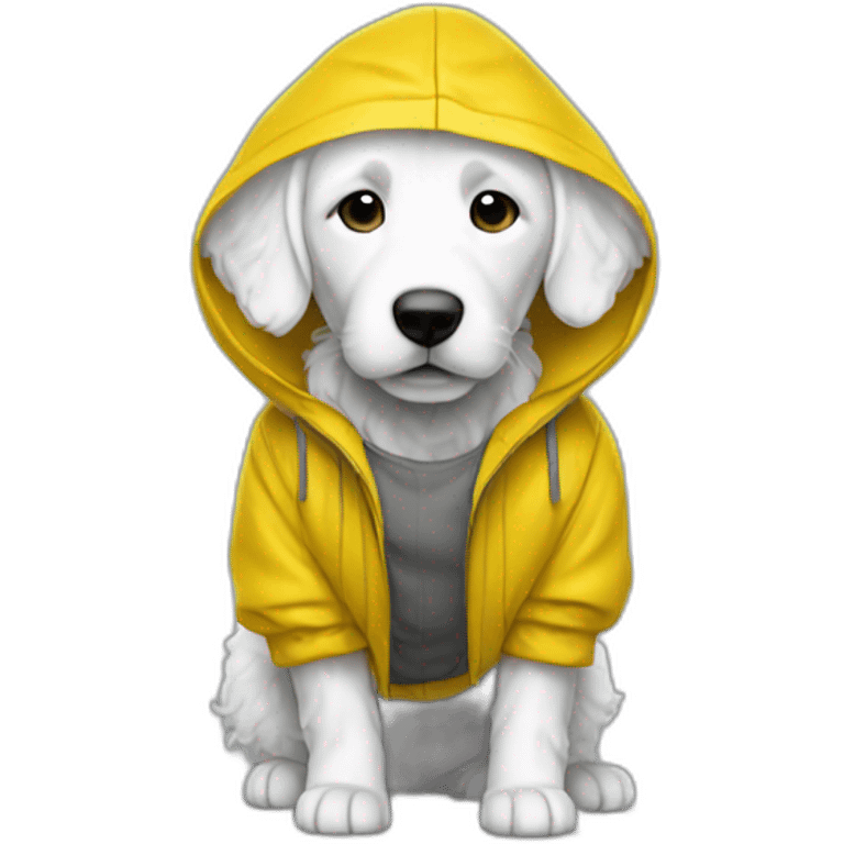 white doodle wearing a yellow rainjacket emoji