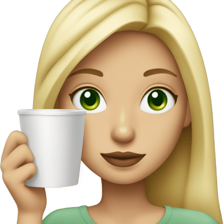 Blonde girl green eyes drinking coffee emoji