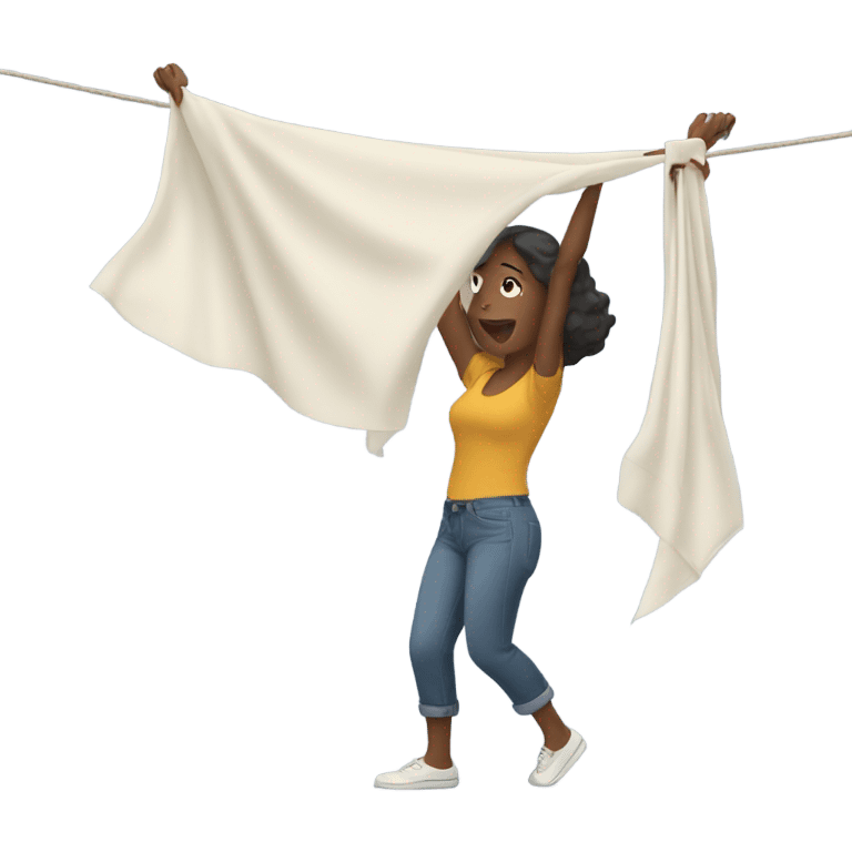 young washerwoman hanging large cloth spread out emoji