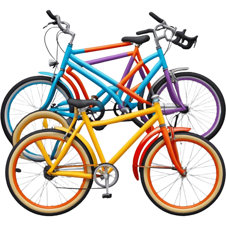 Ad-hoc solution that is built of several different bicycles of different colors and types. Bicycles are connected into weird looking shape. emoji