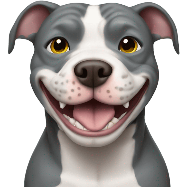 Grey pitbull smiling with an alligator in mouth emoji