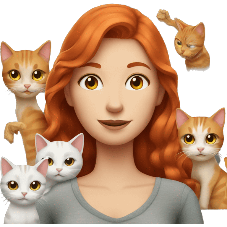 redhead girl with cats emoji